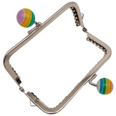 Angel Çanta Aksesuar 10.5 cm Renkli Şeker Başlıklı Dikdörtgen Cüzdan Çanta Klipsi Bursu Gümüş Metal - 3