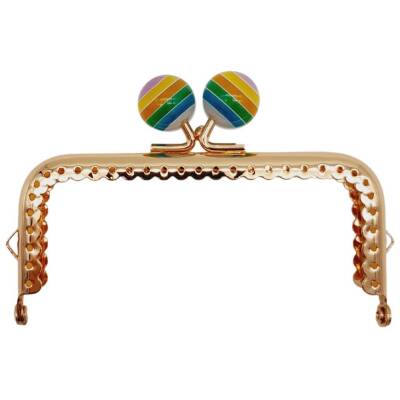 Angel Çanta Aksesuar 10.5 cm Renkli Şeker Başlıklı Dikdörtgen Cüzdan Çanta Klipsi Bursu Light Gold Metal - 1