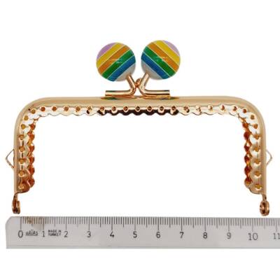 Angel Çanta Aksesuar 10.5 cm Renkli Şeker Başlıklı Dikdörtgen Cüzdan Çanta Klipsi Bursu Light Gold Metal - 2