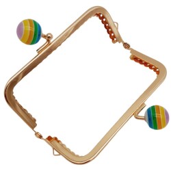 Angel Çanta Aksesuar 10.5 cm Renkli Şeker Başlıklı Dikdörtgen Cüzdan Çanta Klipsi Bursu Light Gold Metal - 3