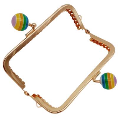 Angel Çanta Aksesuar 10.5 cm Renkli Şeker Başlıklı Dikdörtgen Cüzdan Çanta Klipsi Bursu Light Gold Metal - 3