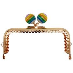 Angel Çanta Aksesuar 10.5 cm Renkli Şeker Başlıklı Dikdörtgen Cüzdan Çanta Klipsi Bursu Light Gold Metal - Angel Çanta Aksesuar