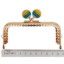 Angel Çanta Aksesuar 10.5 cm Renkli Şeker Başlıklı Dikdörtgen Cüzdan Çanta Klipsi Bursu Light Gold Metal - 2