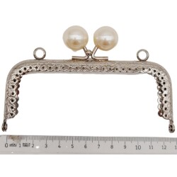 Angel Çanta Aksesuar 12.5 cm İncili Dikdörtgen Cüzdan Çanta Klipsi Bursu Gümüş Metalli - 2