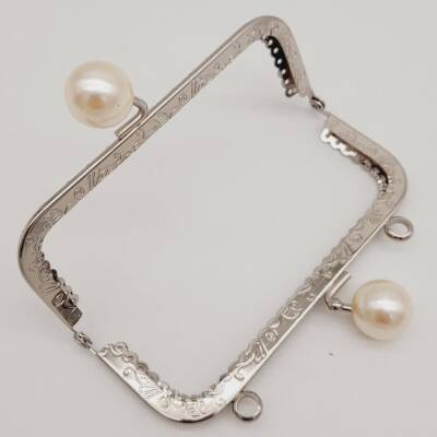 Angel Çanta Aksesuar 12.5 cm İncili Dikdörtgen Cüzdan Çanta Klipsi Bursu Gümüş Metalli - 3