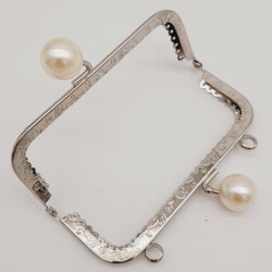 Angel Çanta Aksesuar 12.5 cm İncili Dikdörtgen Cüzdan Çanta Klipsi Bursu Gümüş Metalli - 3