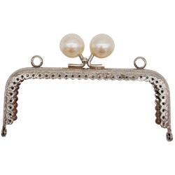 Angel Çanta Aksesuar 12.5 cm İncili Dikdörtgen Cüzdan Çanta Klipsi Bursu Gümüş Metalli - Angel Çanta Aksesuar