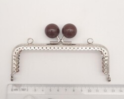 Angel Çanta Aksesuar 12.5 cm Kahverengi Toplu Çanta Klipsi Çanta Bursu Gümüş Metal - 2