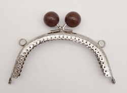 Angel Çanta Aksesuar 12.5 cm Kahverengi Toplu Oval Çanta Klipsi Çanta Bursu Gümüş Metal - Angel Çanta Aksesuar