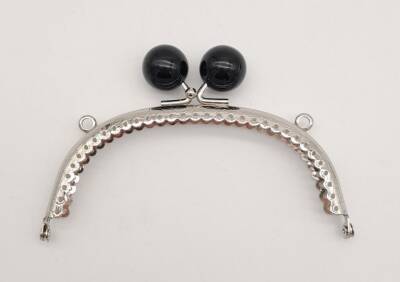 Angel Çanta Aksesuar 12.5 cm Siyah Toplu Oval Çanta Klipsi Çanta Bursu Gümüş Metal - 1