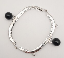 Angel Çanta Aksesuar 12.5 cm Siyah Toplu Oval Çanta Klipsi Çanta Bursu Gümüş Metal - 2