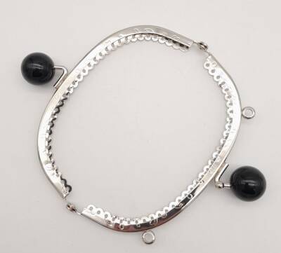 Angel Çanta Aksesuar 12.5 cm Siyah Toplu Oval Çanta Klipsi Çanta Bursu Gümüş Metal - 2