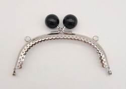 Angel Çanta Aksesuar 12.5 cm Siyah Toplu Oval Çanta Klipsi Çanta Bursu Gümüş Metal - Angel Çanta Aksesuar