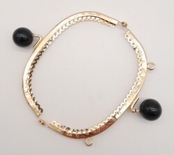 Angel Çanta Aksesuar 12.5 cm Siyah Toplu Oval Çanta Klipsi Çanta Bursu Light Gold Metal - 2