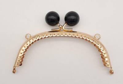 Angel Çanta Aksesuar 12.5 cm Siyah Toplu Oval Çanta Klipsi Çanta Bursu Light Gold Metal - 1