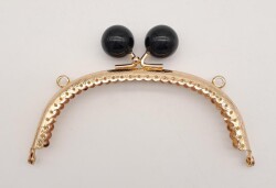 Angel Çanta Aksesuar 12.5 cm Siyah Toplu Oval Çanta Klipsi Çanta Bursu Light Gold Metal - Angel Çanta Aksesuar