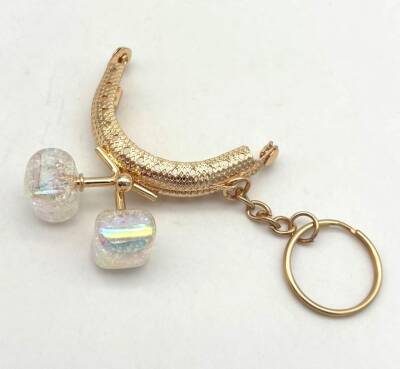 Angel Çanta Aksesuar 5 Cm Anahtarlıklı Cüzdan Klipsi Golden Renk Sedef Beyaz Şeker Toplu - 1