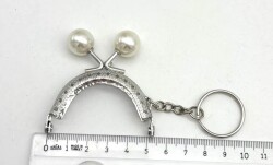Angel Çanta Aksesuar 5 Cm Anahtarlıklı Cüzdan Klipsi Gümüş Renk İnci Toplu - Angel Çanta Aksesuar