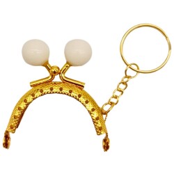 Angel Çanta Aksesuar 5 cm Anahtarlıklı Toplu Cüzdan Klipsi Krem Renk Gold Metal - Angel Çanta Aksesuar