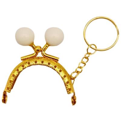 Angel Çanta Aksesuar 5 cm Anahtarlıklı Toplu Cüzdan Klipsi Krem Renk Gold Metal - 1
