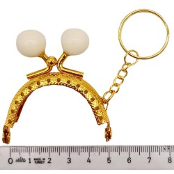 Angel Çanta Aksesuar 5 cm Anahtarlıklı Toplu Cüzdan Klipsi Krem Renk Gold Metal - 2