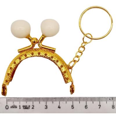 Angel Çanta Aksesuar 5 cm Anahtarlıklı Toplu Cüzdan Klipsi Krem Renk Gold Metal - 2