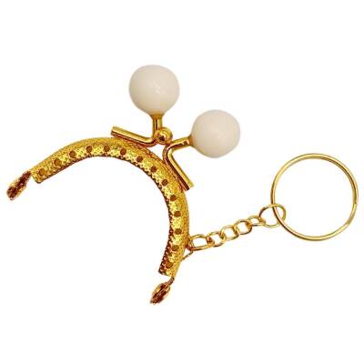 Angel Çanta Aksesuar 5 cm Anahtarlıklı Toplu Cüzdan Klipsi Krem Renk Gold Metal - 3