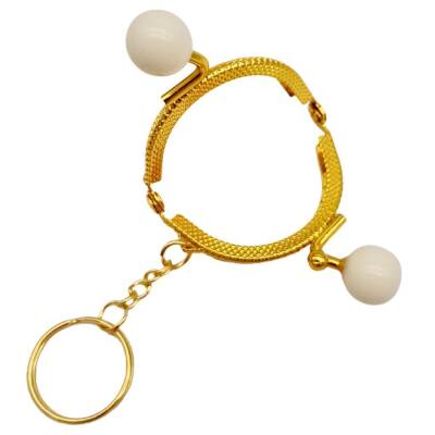 Angel Çanta Aksesuar 5 cm Anahtarlıklı Toplu Cüzdan Klipsi Krem Renk Gold Metal - 4
