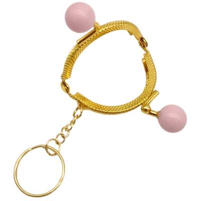 Angel Çanta Aksesuar 5 cm Anahtarlıklı Toplu Cüzdan Klipsi Pudra Renk Gold Metal - 4