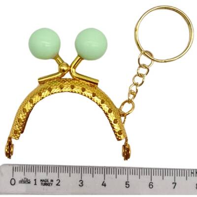 Angel Çanta Aksesuar 5 cm Anahtarlıklı Toplu Cüzdan Klipsi Su Yeşili Renk Gold Metal - 2