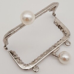 Angel Çanta Aksesuar 8.5 cm İncili Dikdörtgen Cüzdan Çanta Klipsi Bursu Gümüş Metalli - 3