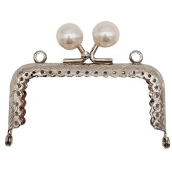 Angel Çanta Aksesuar 8.5 cm İncili Dikdörtgen Cüzdan Çanta Klipsi Bursu Gümüş Metalli - Angel Çanta Aksesuar