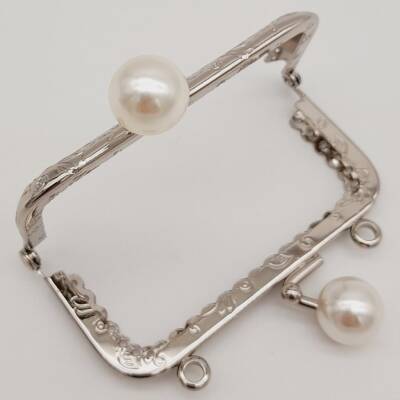 Angel Çanta Aksesuar 8.5 cm İncili Dikdörtgen Cüzdan Çanta Klipsi Bursu Gümüş Metalli - 3