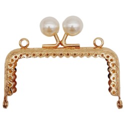 Angel Çanta Aksesuar 8.5 cm İncili Dikdörtgen Cüzdan Çanta Klipsi Bursu Light Gold Metalli - Angel Çanta Aksesuar