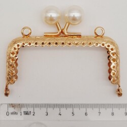 Angel Çanta Aksesuar 8.5 cm İncili Dikdörtgen Cüzdan Çanta Klipsi Bursu Light Gold Metalli - 2