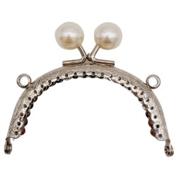 Angel Çanta Aksesuar 8.5 cm İncili Oval Cüzdan Çanta Klipsi Bursu Gümüş Metalli - Angel Çanta Aksesuar