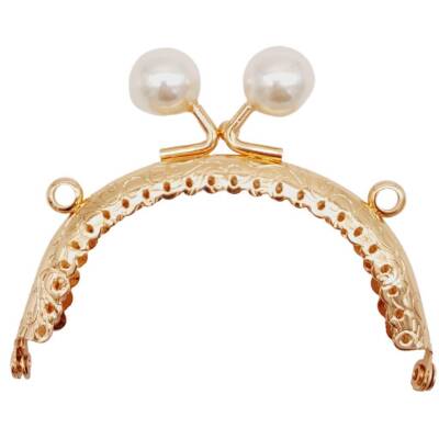 Angel Çanta Aksesuar 8.5 cm İncili Oval Cüzdan Çanta Klipsi Bursu Light Gold Metalli - 1