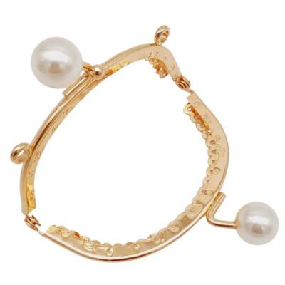 Angel Çanta Aksesuar 8.5 cm İncili Oval Cüzdan Çanta Klipsi Bursu Light Gold Metalli - 3