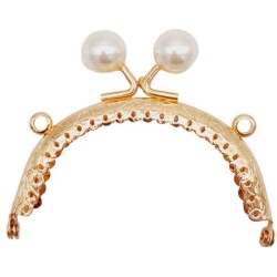 Angel Çanta Aksesuar 8.5 cm İncili Oval Cüzdan Çanta Klipsi Bursu Light Gold Metalli - Angel Çanta Aksesuar