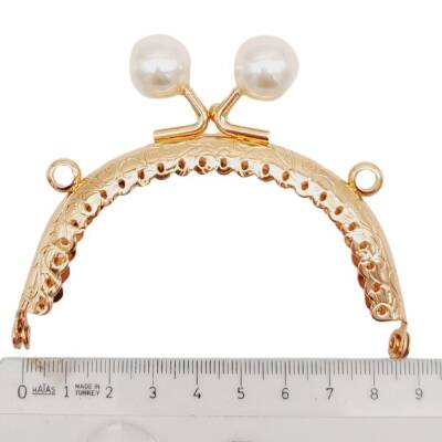 Angel Çanta Aksesuar 8.5 cm İncili Oval Cüzdan Çanta Klipsi Bursu Light Gold Metalli - 2