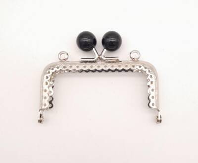 Angel Çanta Aksesuar 8.5 cm Siyah Toplu Çanta Klipsi Çanta Bursu Gümüş Metal - 1