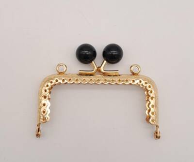 Angel Çanta Aksesuar 8.5 cm Siyah Toplu Çanta Klipsi Çanta Bursu Light Gold Metal - 1