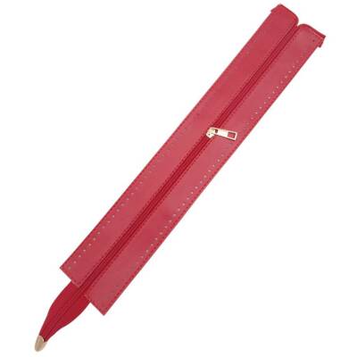 Angel Çanta Aksesuar 40 cm Derili Fermuar Kırmızı Renk Light Gold Metalli - 1