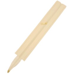 Angel Çanta Aksesuar 40 cm Derili Fermuar Krem Renk Light Gold Metalli - Angel Çanta Aksesuar