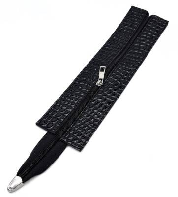 Angel Çanta Aksesuar 40 cm Derili Fermuar Rugan Croco Siyah Renk Gümüş Renk Metalli - 1