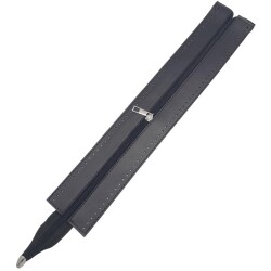 Angel Çanta Aksesuar 40 cm Derili Fermuar Siyah Renk Gümüş Metalli - Angel Çanta Aksesuar