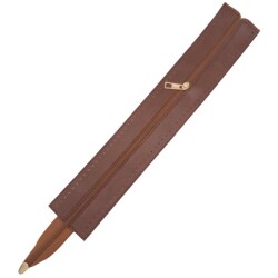 Angel Çanta Aksesuar 40 cm Derili Fermuar Taba Renk Light Gold Metalli - Angel Çanta Aksesuar