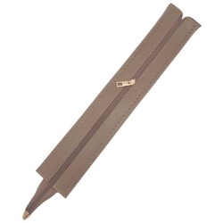 Angel Çanta Aksesuar 40 cm Derili Fermuar Vizon Renk Light Gold Metalli - Angel Çanta Aksesuar