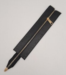 Angel Çanta Aksesuar Gerçek Derili 28 Cm Siyah Renk Fermuar Light Gold Metalli - Angel Çanta Aksesuar