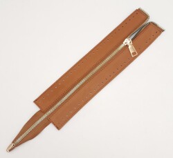 Angel Çanta Aksesuar Gerçek Derili 28 Cm Taba Renk Fermuar Light Gold Metalli - Angel Çanta Aksesuar